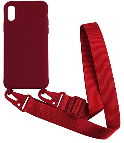 Cordon de Coque Compatible avec iPhone X/XS,Lanyard Case Housse Réglable Collier Étui Silicone TPU Cover Bumper Mince Antichoc Cover-Rouge