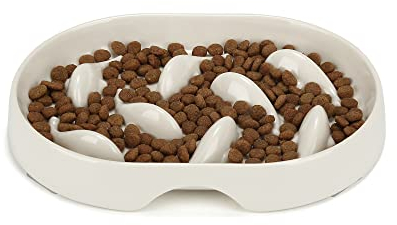 PETTOM Anti Schling Katzennapf, Interaktiver Slow Feeder Futternapf Langsame Fütterung, für Katzen und kleine Hunde 19 x 14 x 2.7 cm (Weiß)