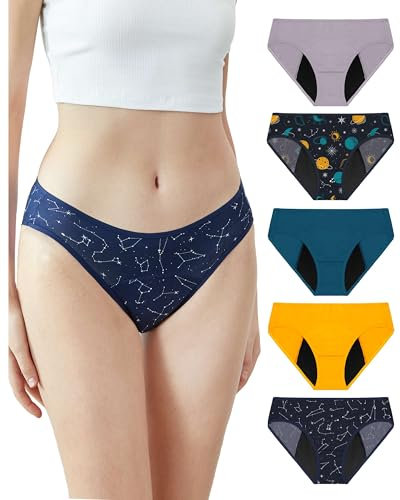 Neione Frauen Periodenunterschwäsche Mittlere Blutung Perioden Unterwäsche Menstruation Postpartum Unterhosen Damen Brazilian Slip 5er Pack Galaxy M