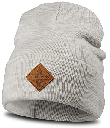 Soulbuddy Beanie Herren und Damen, stylische Wintermütze, Strickmütze Männer Frauen, Herrenmütze, Damenmütze, Skimütze, Fischermütze, One Size (54-62 cm), Creme