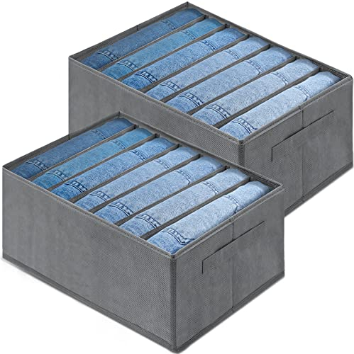 TENXSNUG Organizador Armario Ropa 2 Piezas, Plegable Cajas Organizadoras Pantalones Separador Cajones Organizador Camisetas Para Vaqueros, Pantalones, Polainas, 7 Rejillas