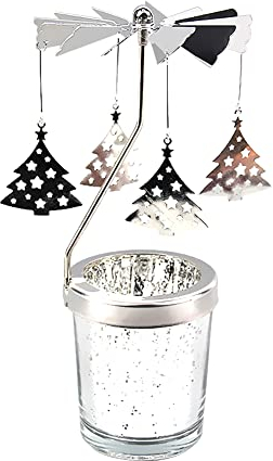 Rotierende Kerzenhalter,Spinning Kerzenhalter Silber Karussell-Teelicht Kerzenständer Vintage Teelichthalter Kerzenhalter für Tischdeko Wohnzimmer Weihnachtsdeko Zuhause Hochzeit,Weihnachtsbaum