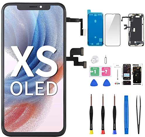 DGSCSMY OLED Ersatzdisplay für iPhone XS, 14,7 cm (5,8 Zoll), mit Ohrlautsprecher, Näherungssensor, OLED, 3D-Touch-Display, Digitizer, komplette Montage, Reparaturset, Frontglas, A1920, A2097, A2098