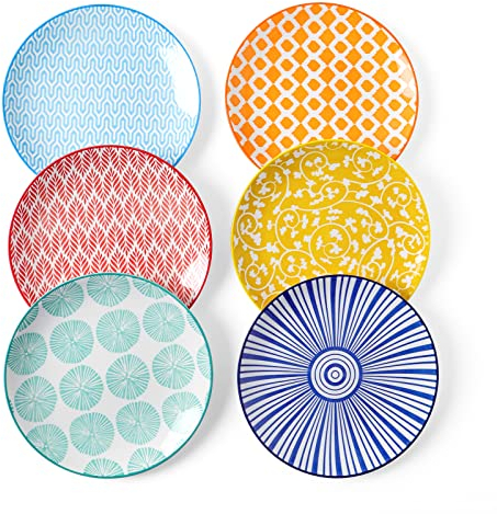 Selamica Juego de 6 platos de postre de cerámica de 15,2 cm para pasteles, aperitivos, guarnición, aptos para microondas y lavavajillas