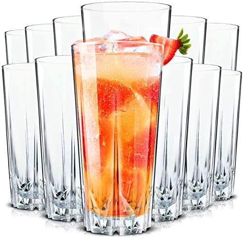 Ensemble de 12 verres à cocktail de 330 ml, verres à boire lavables au lave-vaisselle, verres cannelés pour cocktails, eau, jus de fruits, mojito, verres à long drink