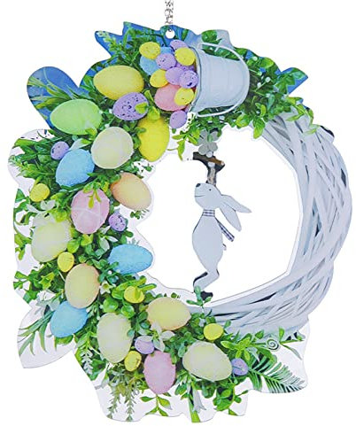 Osterkranz Tür Deko Kranz Ostern Hase Eier Osterdeko Tischkranz Ostern Kranz Tür Deko Türkranz Ostern Künstliche Osterkranz, Ostertür Dekorationen im Freien Hängen Willkommensschild (F-011, One Size)