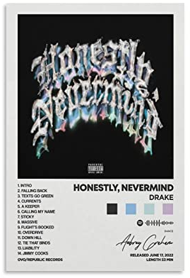 Drake – Honestly, Nevermind Albumcover Leinwand Poster für Zimmer ästhetisches Geschenk Rahmen: 30 x 45 cm