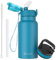 Oldley Botella Agua Aislada Acero Inoxidable para Niños 500ml/17oz con Pajita Metal Doble Pared al Vacío a Prueba Fugas Reutilizable Pequeña Botella con 2 Tapas Diferentes Bebidas Frías Calientes