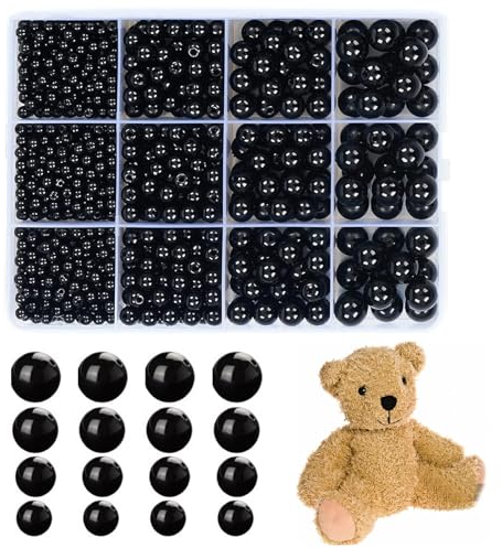 1320 Stück Schwarz Bastelperlen, 4/6/8/10mm Runde Perlen mit Loch zum Auffädeln, Kunstperlen Set für Armbänder Halskette Schmuckherstellung, Schwarze Kleine Perlen Augen für Puppen DIY Handwerk Machen