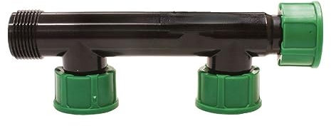 Colector de riego con 2 salidas laterales 1 | Montaje fácil y rápido para electroválvulas de riego| Rosca Hembra Giratoria | TE Colectora de jardín