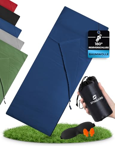 STYNGARD 2in1 Hüttenschlafsack Baumwolle Leicht - Dünnes Schlafsack Inlett Baumwolle (100%) - Reiseschlafsack kleines Packmaß und weicher Komfort Modell Valencia
