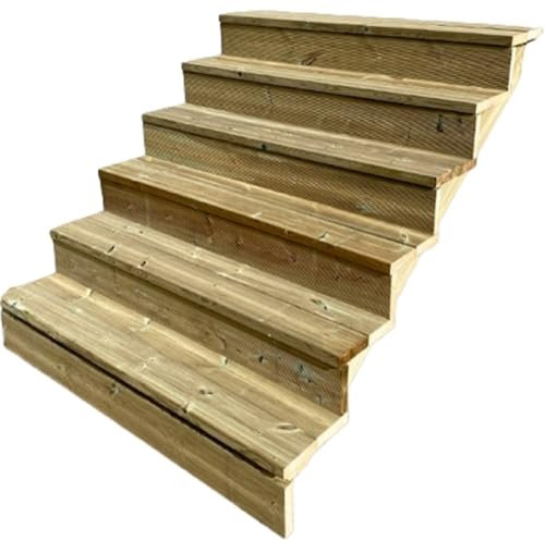 Berlin - Terrassentreppe Holz - H105cm 6 Stufen, Breite 140cm, MIT Setzstufen- Vinuovo - Set für Ihre Außentreppe aus Holz