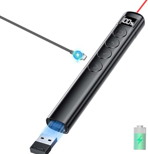 WEINIDASI Présentateur, 2.4GHz Présentateur sans fil Rechargeable, Clicker de Présentation PowerPoint avec Lumière Rouge, Présentateur Powerpoint Clicker à Distance, Batterie Pourcentage Affichage