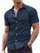 COOFANDY Mens Short Sleeved Shirts Formal Dress Shirts Stretch Muscle Fit Shirt Business Casual Shirt Iron Fre Button Down Tops Work Office Navy Blue XXL