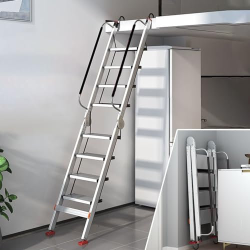 Scala di Uscita Scala Pieghevole per Soffitta/Uscita, Scala per Soppalco in Lega di Alluminio Argentata, Scala di Fuga Facile da Riporre per Scantinato/Finestra(Size:8 Step 257 cm (101 1/8))