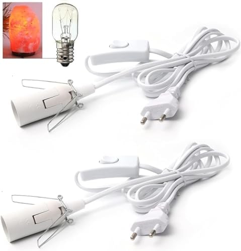 Lampenfassung, 2 Stück Kabel mit Schalter für Salzlampe Lampenfassung E14, Salzlampenfassung mit 3.5M Kabel Isolierung Schalter und Eurostecker, Kabel Beleuchtung Salz Lampenfassung (White, 3.5M)