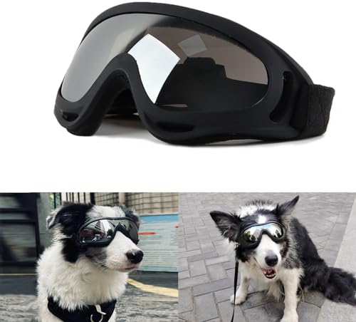 Hundebrille, Darryy Sonnenbrille Für Hunde uv Schutzbrille, Hundeschutzbrille, Geeignet für Mittlere und Große Hunde, mit Verstellbarem Gummiband, UV-Wind- und wasserdichte Hundebrille