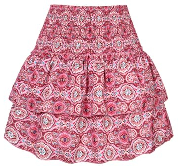 seiveini Jupe Femme Ete Courte Mini Jupes Plissée à Volants Superposés Taille Élastique B Rose Rouge S