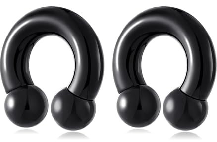 Longbeauty 1 Paar Ohr Gewichte Ohrhänger Flesh Tunnel Plug Creolen Albert Hoop Hufeisen Klemmkugelring Kugel Barbell Ohrpiercing, Stil B, Schwarz, 0G (8mm)