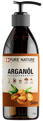 CHOSA Arganöl Bio Kaltgepresst Unraffiniert 100% Reines 500 ml + Spender | Argan Öl Haut Haare Nägel Bart, Vegan Massageöl & Haaröl für Pflege & Diy Kosmetik, Nährt und Verleiht Glanz