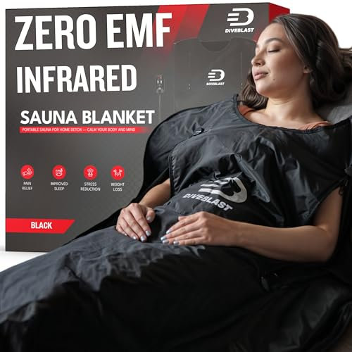 DIVEBLAST Near Zero EMF Far Infrared Sauna Blanket for Home — 71x35.5 in Portable Infrared Sauna Bag for Wellness — Detoxify, Cleanse and Burn Up to 600 Calories per Session — Black