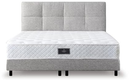 Z-hom Boxspringbett 213, Gepolstert Doppelbett mit Matratze 30 cm hoch - Taschenfederkern, Polsterbett, Kopfteil gesteppt und gepolstert, Continentalbett (Hellgrau, 180 x 200 cm)