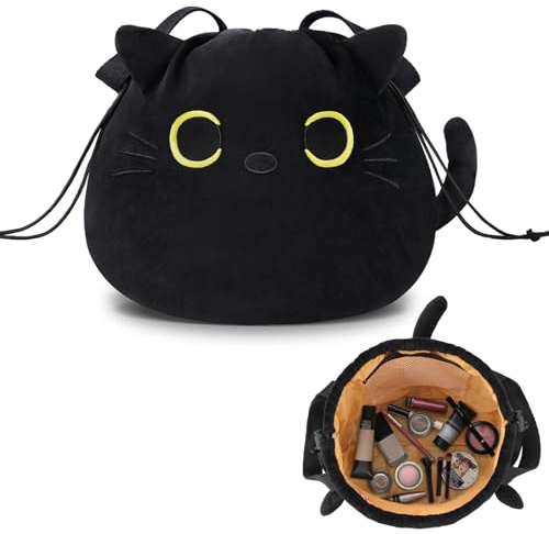 Porta Trucchi Donna Ragazza Bambina, Regali Divertenti Pochette Trousse Trucchi, Beauty Case da Viaggio, Gatto Gadget Utili Originali, Idee Regalo Compleanno Natale per Donna Mamma - Nero