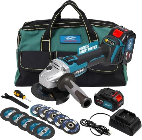 20V Cordless Angle Grinder, 4 and 4-1/2 Electric Angle Kit, 8500RPM Power Grinder Brushless Motor for Cutting/Sharpening/Removing Rust -JOVANT (2 Batteries)
