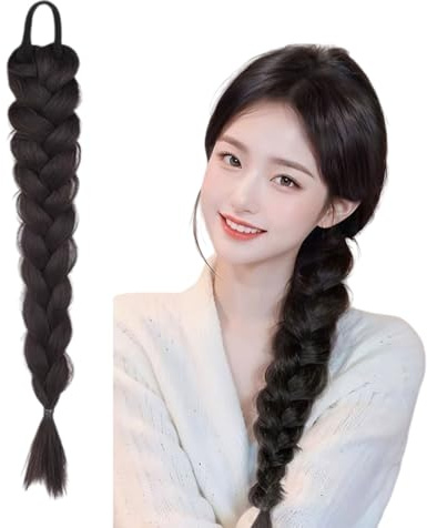 KGDUYC 1 Stück geflochtener Pferdeschwanzverlängerung Haarband, weiches synthetisches Haar Zubehör für Frauen und Mädchen tägliches Leben, 40CM natürliche Knödel schwarz