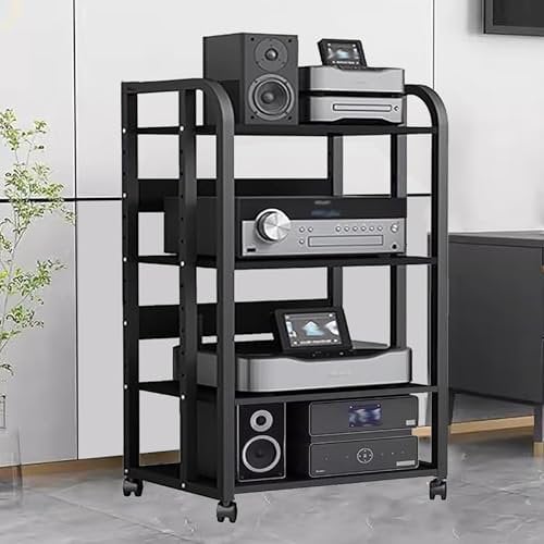 Meuble Hifi,Support Multimedia AV à 3/4 Niveaux,Meuble Imprimante TV Stéréo avec Roues,Meuble Tourne Disque Vinyle,Meuble de Rangement,Supports de Tourne-disque,pour Salon,Salle d'enregistrement(50x40
