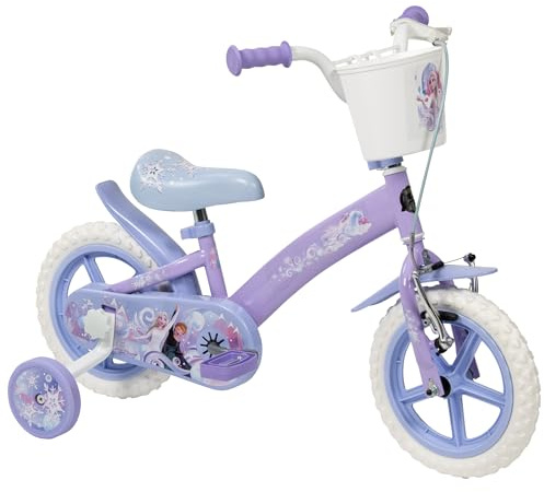 Toimsa Disney Frozen Bicycle, Learn to Ride Bike with Stabilisers, For Ages 3+, with Accessories, Lilac Purple