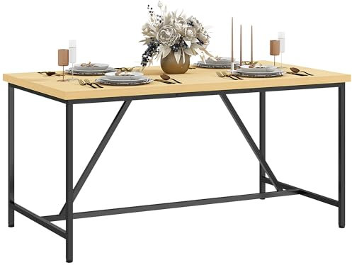 HOMCOM Table à Manger pour 6 Personne Table Cuisine rectangulaire Style Moderne - Plateau Aspect Bois et Pieds en Acier Noir avec Patins réglables, 150 x 80 cm, Naturel