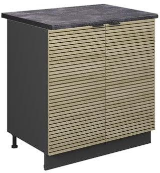 Vicco Spülenunterschrank Fame-Line, Eiche Paneel, 80 cm mit Regal, AP Anthrazit