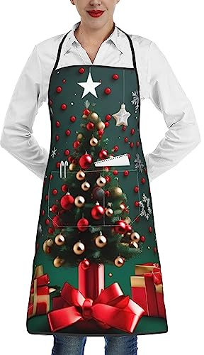 yefan Delantal redondo ajustable para árbol de Navidad con 1 bolsillo, y delantal de cocina impermeable y suave para hombres y mujeres., blanco, Taille unique