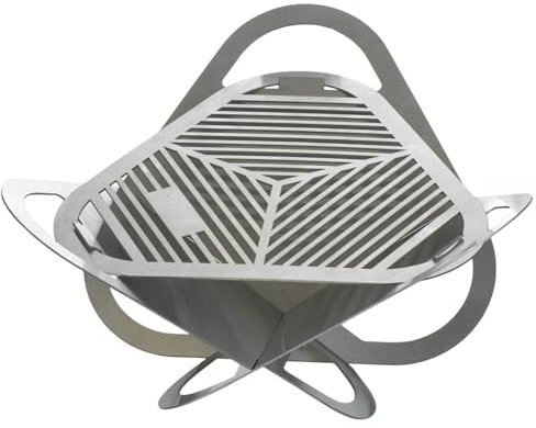 Feuerstelle 44 x 42 cm aus Edelstahl Mobile Feuerschale BBQ Lagerfeuer klappbar Gartenfeuer Feuerkorb Feuertonne für Terrasse und Garten Grill