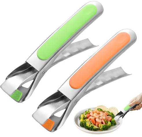 VLYX rutschfeste Geschirrzange, Anti- Verbrühung Teller Greifer Edelstahl Luft Fritteuse Zange für Backofen Pizza Teller Clip Luft Fritteusen Hot Dishes Tong Edelstahl Lift Hot Pot(Grün & Orange)