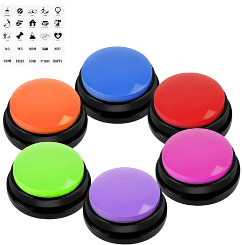 vsshe Buzzer mit Aufnahmefunktion, Haustier Talking Training Antwort Buzzer, 7 Farben Buzzers Aufnahmefähige Tasten für Hund Interaktion, 30 Sekunden Aufnahme&Wiedergabe Intelligenzspielzeug für Hunde