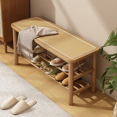 Schuhbank für den Eingangsbereich, Rattan-Schrank, Massivholzregal, Bettbank für Zuhause