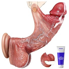 Govosaa 8.7 Inch Realistic Dildo Sex Toys, Thick Stretchable Foreskin Dildo | Movable Dual Balls Anal Dildos with Strong Suction Cup for G-Spot & Anal Hands-Free Play, Couples & Womens Sex Toy Adult Toys