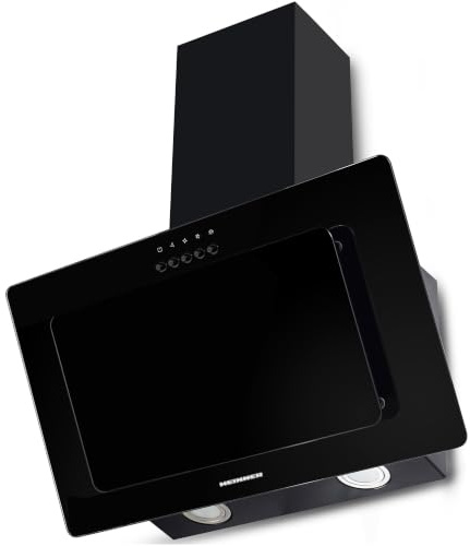 Heinner HDCH-F3560RGBK 60 cm schräge Wand-dekorative Dunstabzugshaube | 364,9 m³/h Absaugleistung | LED-Beleuchtung | 3-Gang | Energieklasse B | Schwarzglas