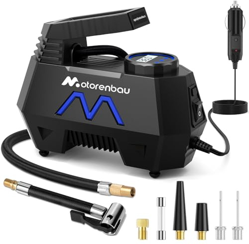 Elektrische Luftpumpe Auto, Tragbarer Luftkompressor 150 PSI, 12 V DC-Reifenluftpumpe mit Digitalem Druckmesser und LED-Licht für Autoreifen, Motorräder, Fahrräder-Blau