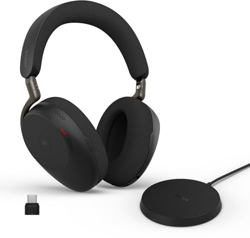 Jabra Evolve3 85 Cuffie Over-Ear Wireless con Microfono, Nero | Con Base di Ricarica, per Lavoro, Dongle USB-C, ANC Adattiva, 25h Batteria, Certificate per Microsoft Teams
