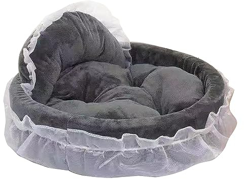 HYBEW Haustierbett mit Rüschen, Prinzessinnenbett, abnehmbares Kissen für Hunde und Katzen, warmes Nest