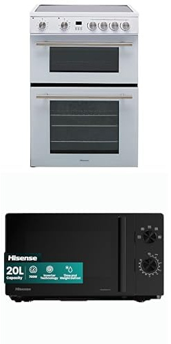 Bundle of Hisense HDE3211BWUK 60cm Electric Cooker with Ceramic Hob - White + Hisense 700 Watts 20 Litre Inverter Microwave Oven H20MOBP1HIUK Black, Automatic Defrost, 5 power levels, Easy Clean