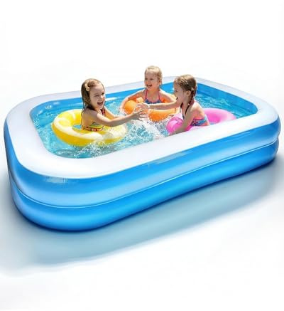 Inflatable Paddling Pool for Kids, 2M Large Rectangular Paddling Pool with Adhesive Repair Patch, Easy to Inflate & Storage Swimming Pool for Kids, for Family, Indoor,Outdoor, Garden, Beach