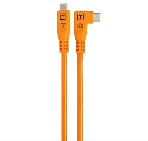 Tether Tools TetherPro Optima 10G USB-C, 20 (51cm), Straight to Right Angle Adapter Pigtail Cable, High Visibility Orange