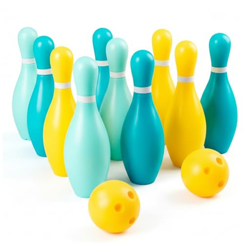 Xdyyjrasa Bowling-Set für Kinder – 10 Pins und 2 Bälle, Bowlingspiel aus Kunststoff, Indoor-Outdoor-Sportspielzeug für die Hand-Auge-Koordination