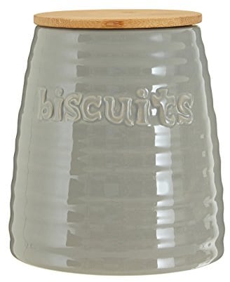 Premier Housewares Biscuit Ceramic Kitchen Storage Jars Grey Cookie Jars for Biscuits Canisters for The Kitchen Tea Coffee Sugar Tea Coffee and Sugar Canisters