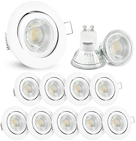 10er Set LED Decken Einbauspot schwenkbar rund in weiß - inkl. LED GU10 5W warmweiss - Spot LED Deckeneinbaustrahler 10 Stück