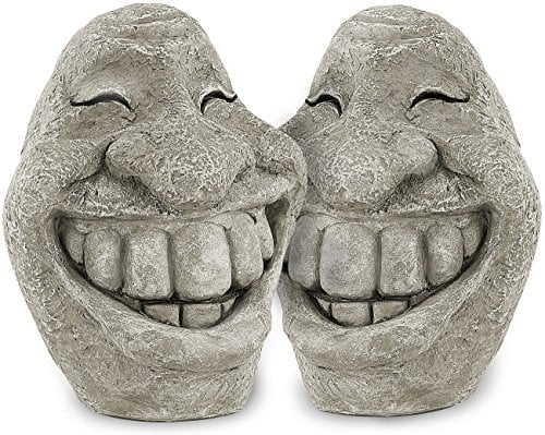 Royal Gardineer Gesicht: Steingesicht Smiley im freundlichen 2er-Set, 21 cm hoch (Büste Gartendekoration, Deko-Statue, steingesichter)